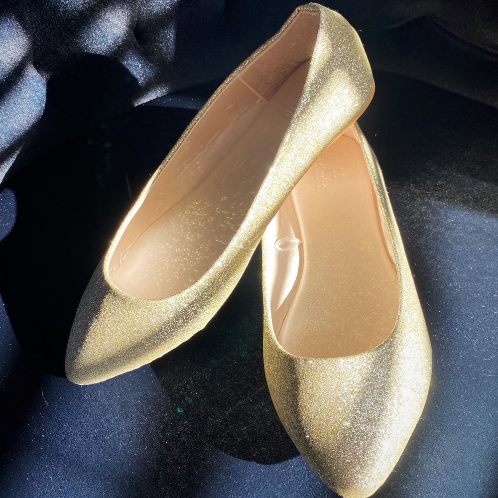 Davids Bridal Allover Glitter Gold Pointed Toe Flats
